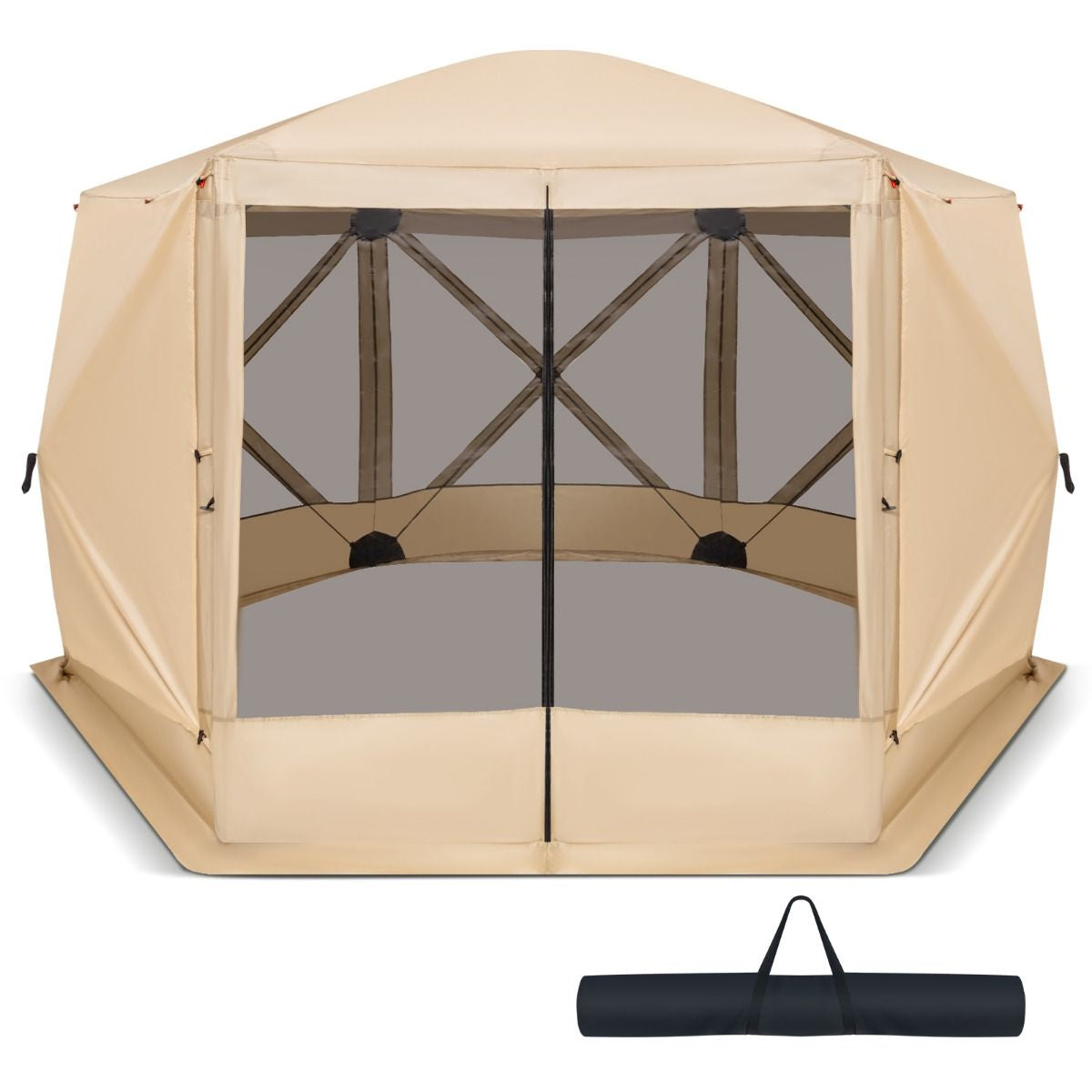 6-Sided Camping Gazebo Instant Setup Hub Tent with Portable Carrying Bag