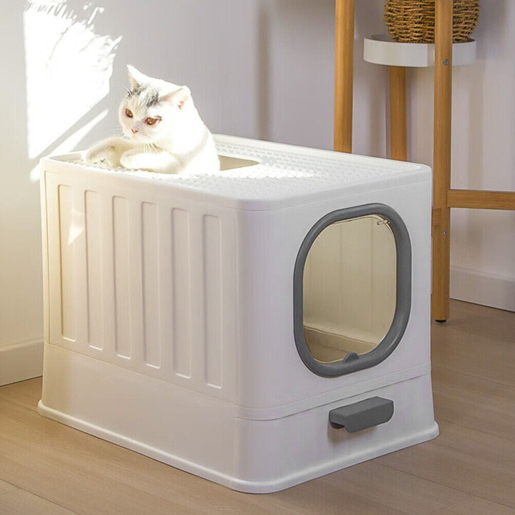 Grey Large Cat Litter Box Cat Pan Drawer Anti-Splashing Cat Potty Tray Cleaning