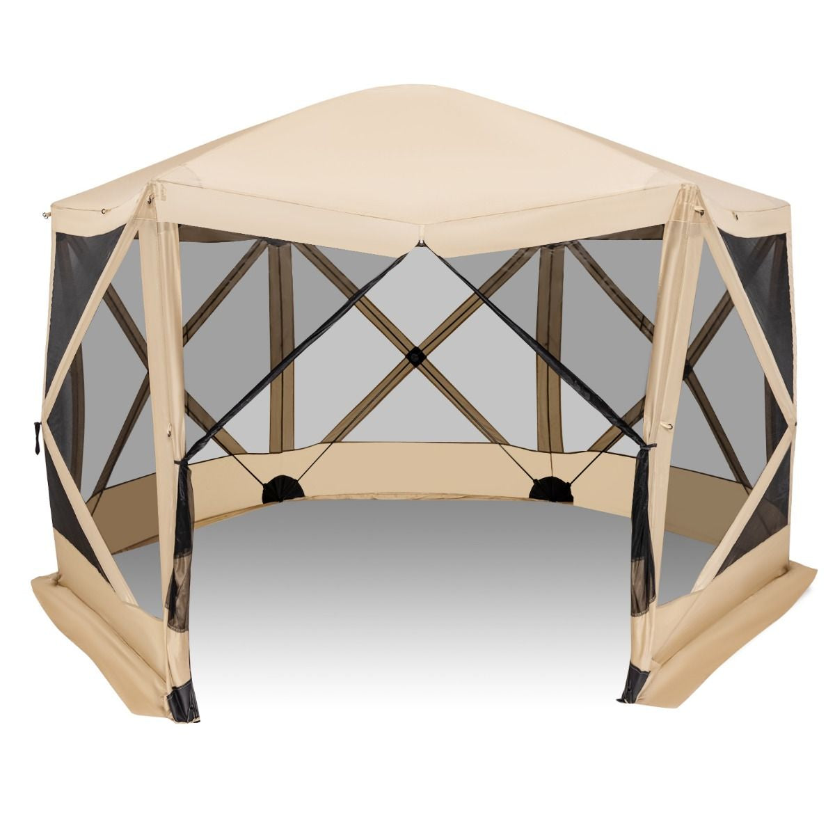 6-Sided Camping Gazebo Instant Setup Hub Tent with Portable Carrying Bag